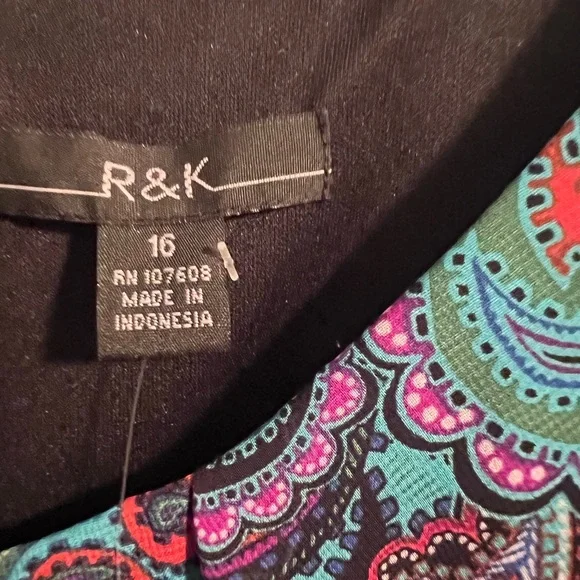 Paisley black & colors midi dress size 16. Fully lined new with tags. - Picture 3 of 5